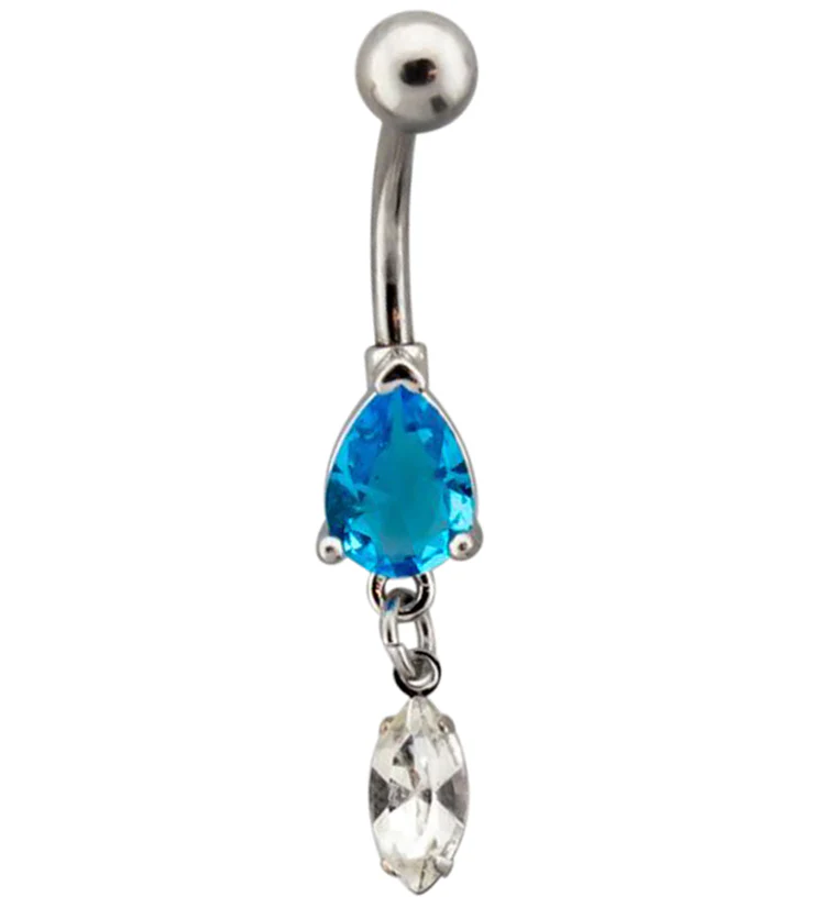 Aqua Teardrop CZ Dangle Belly Button Ring - Mrs Treak