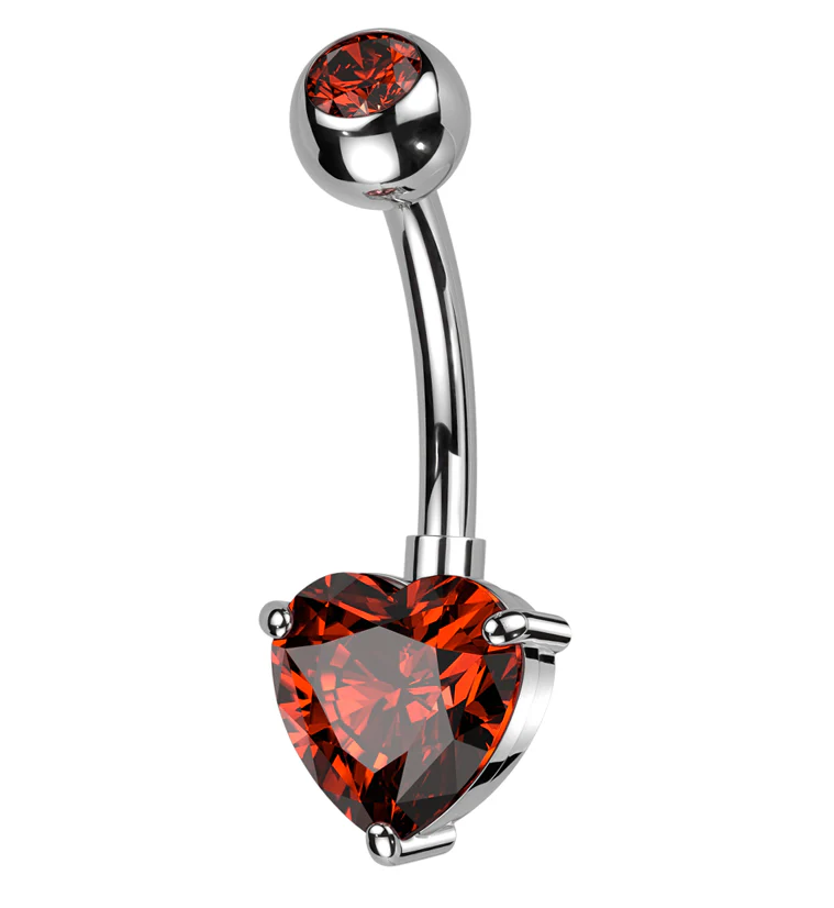 Heart Prong Red CZ Titanium Belly Button Ring - Mrs Treak