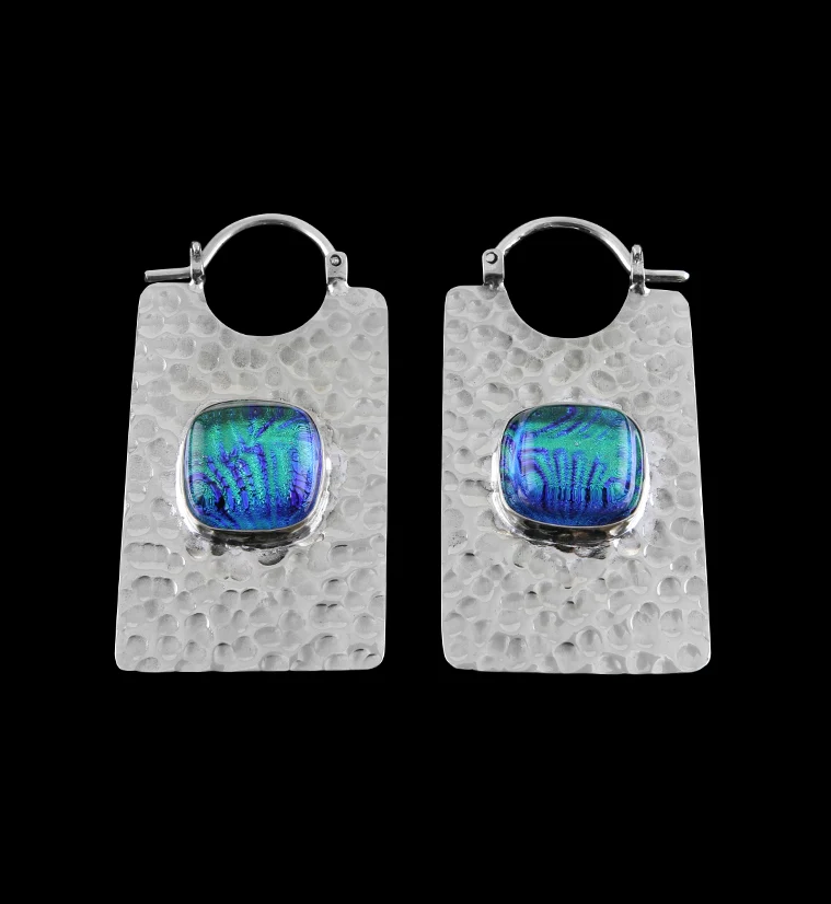 14G Lateral Pacific Green Dichroic White Brass Hangers - Earrings - Mrs Treak