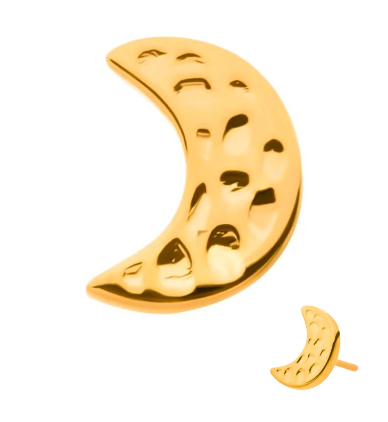 24kt Gold PVD Hammered Half Moon Threadless Titanium Top - Mrs Treak