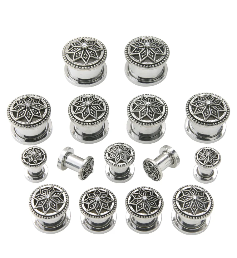 Relic Flower CZ Stainless Steel Tunnel Plugs - Mrs Treak