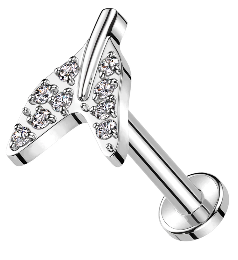 Tail Fin Clear CZ Internally Threaded Titanium Labret - Mrs Treak