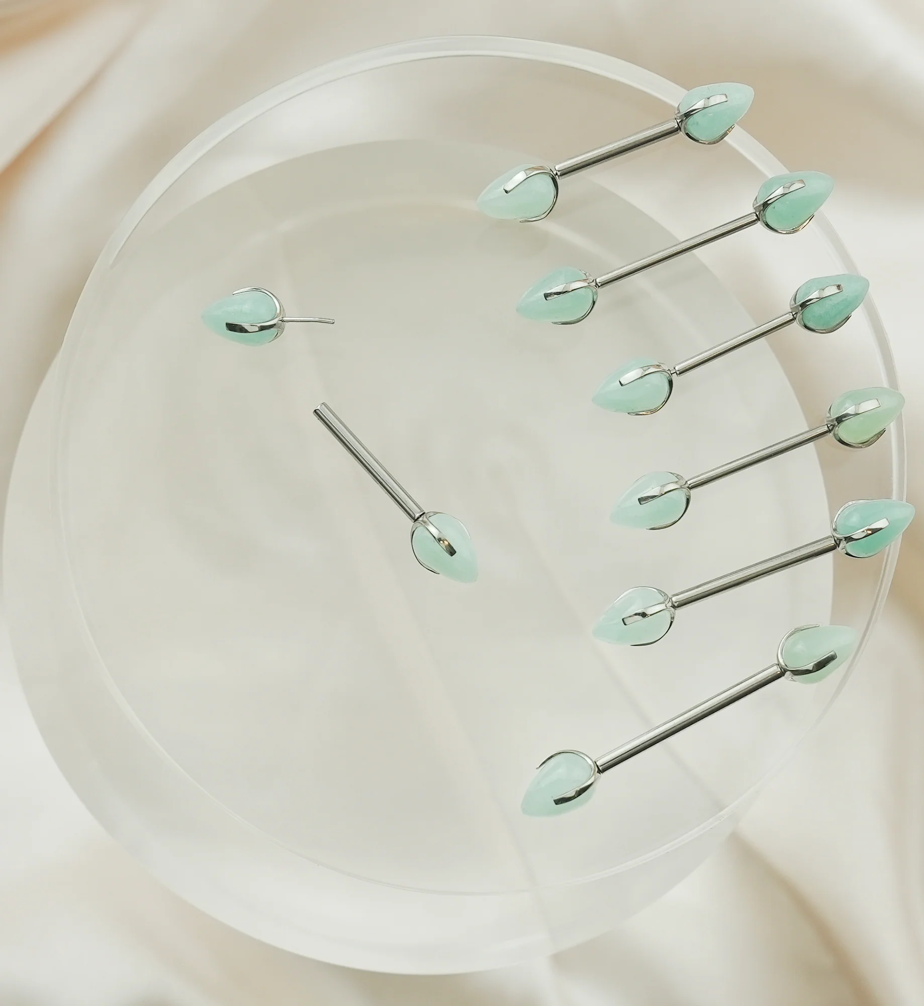 Point Amazonite Stone Threadless Titanium Nipple Barbell - Mrs Treak