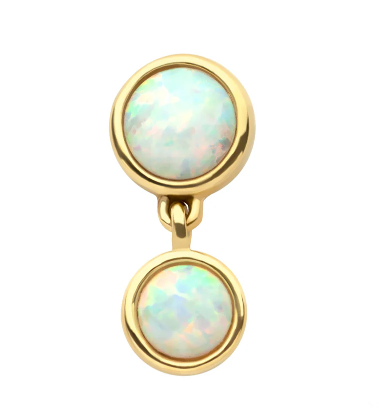 14kt Gold Bezel Dangle Round White Opalite Threadless Top - Mrs Treak