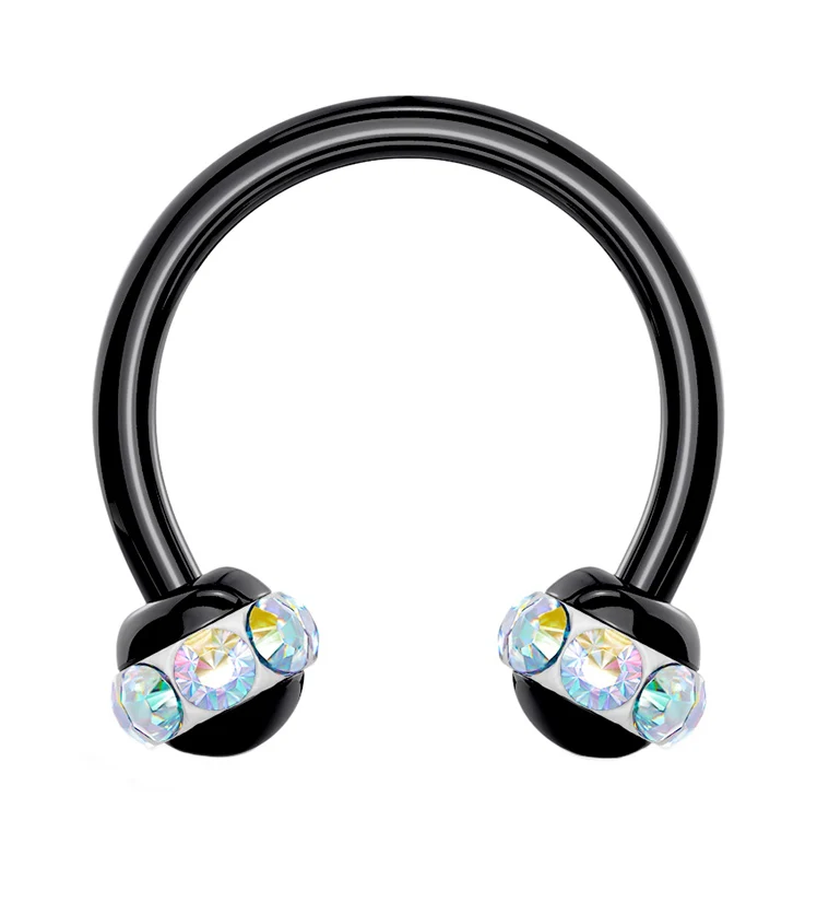 Rainbow Aurora Gem Orb Black Circular Barbell - Mrs Treak