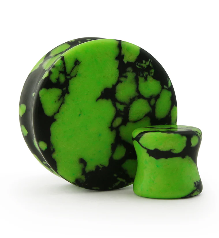 Green And Black Howlite Stone Plugs - Mrs Treak