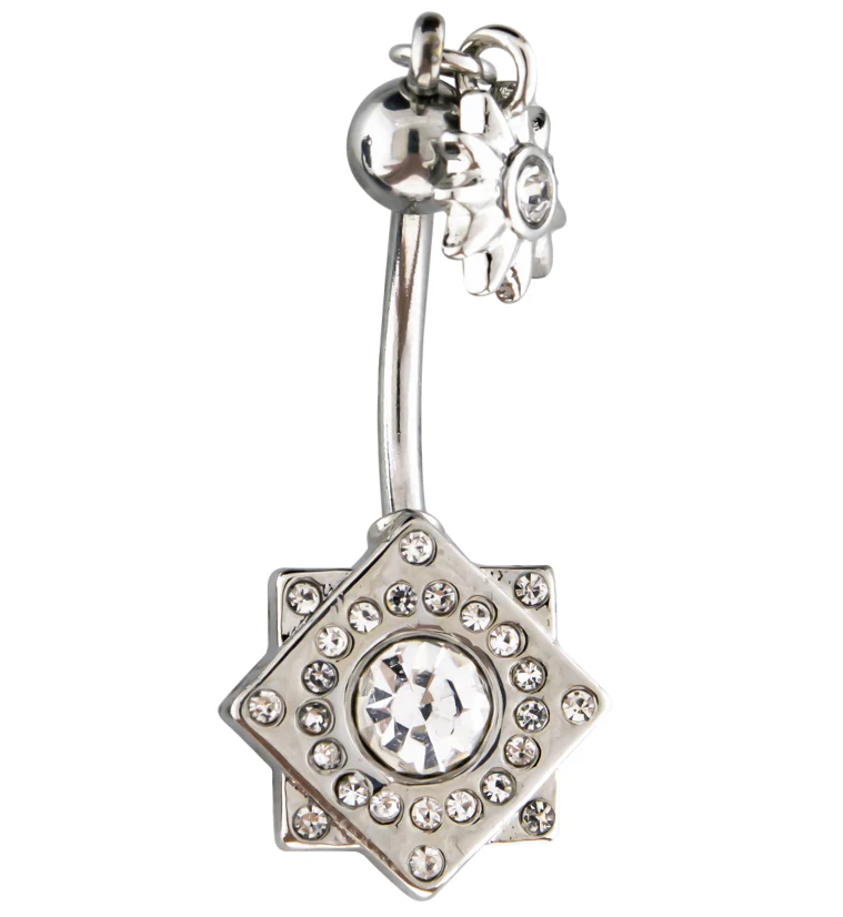 Double Square CZ Belly Button Ring - Mrs Treak
