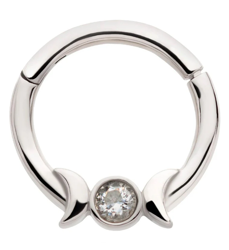 Lunar Phase Clear CZ Stainless Steel Hinged Segment Ring - Mrs Treak