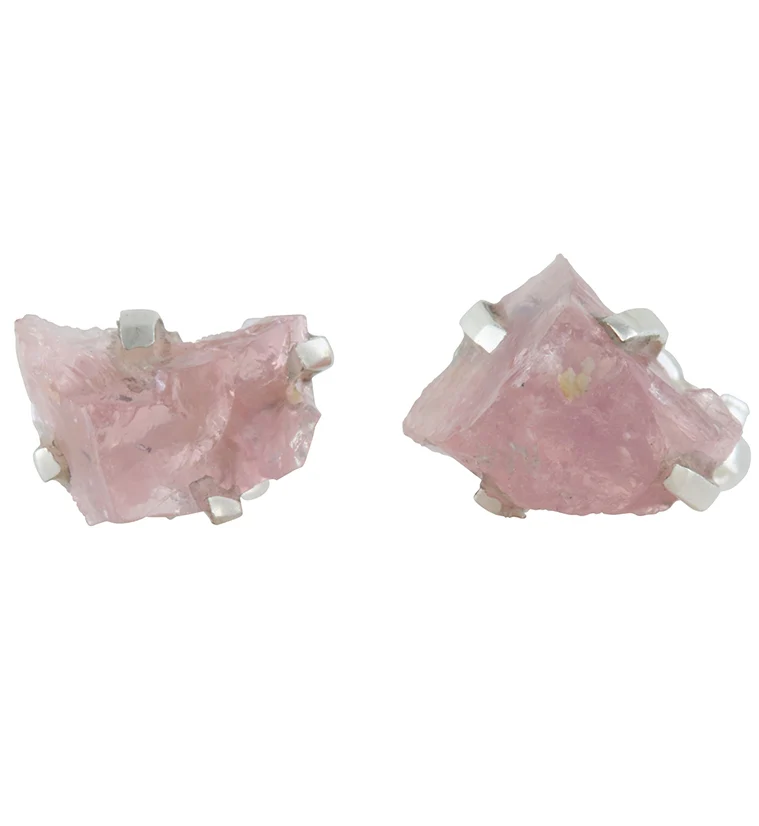 Rose Quartz Stone Prong Set Sterling Silver Earrings - Mrs Treak