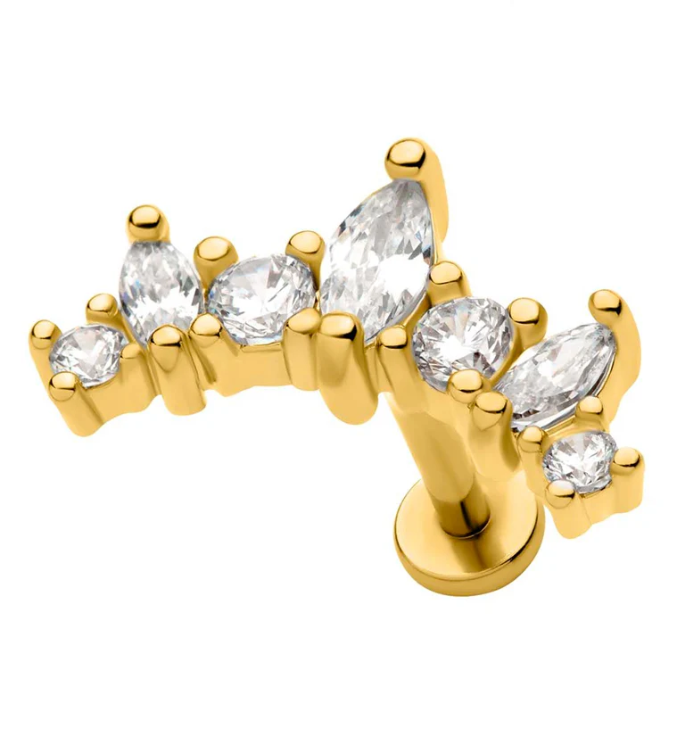 Gold PVD Seriate Clear CZ Stainless Steel Internally Threaded Labret - Mrs Treak