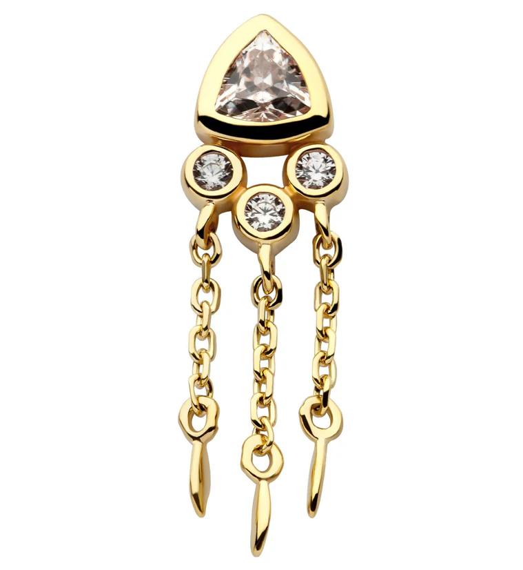 14kt Gold Triangle CZ Triple Dangle Threadless Top - Mrs Treak