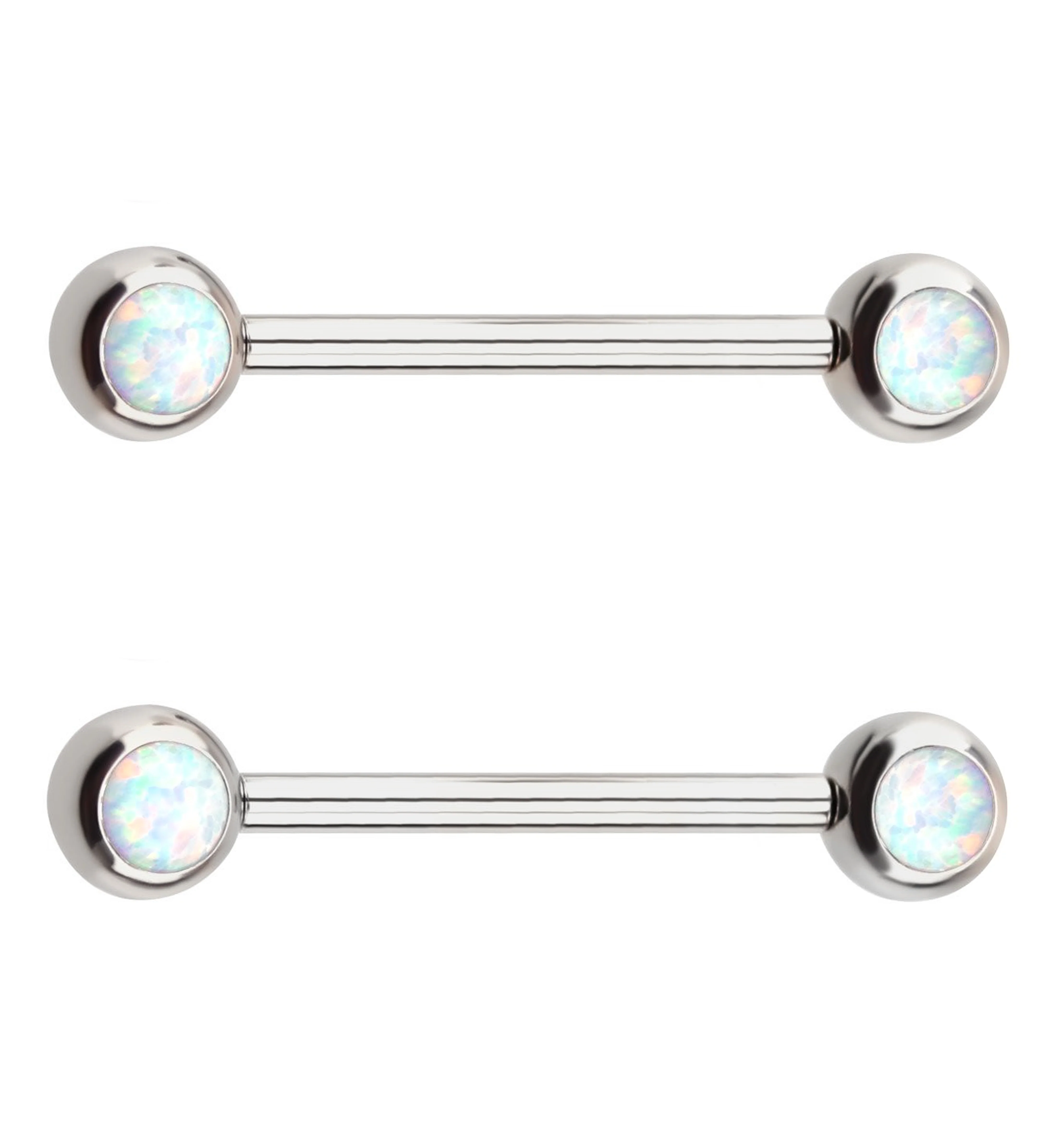 White Opalite Stainless Steel Threadless Nipple Barbells - Mrs Treak