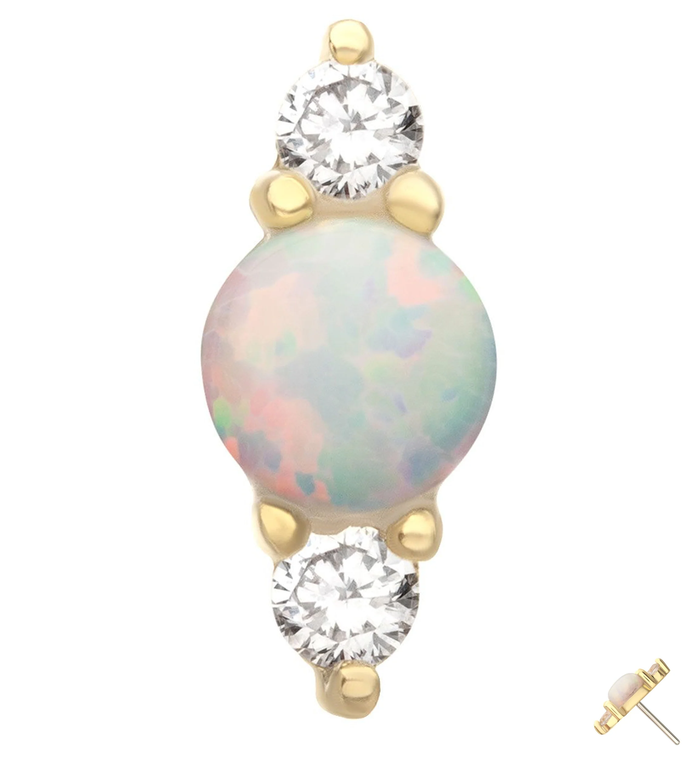 14kt Gold White Opalite Double Clear CZ Threadless Top - Mrs Treak