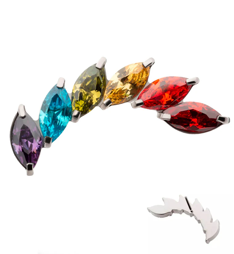 Long Cascade Rainbow CZ Titanium Threadless Top - Mrs Treak