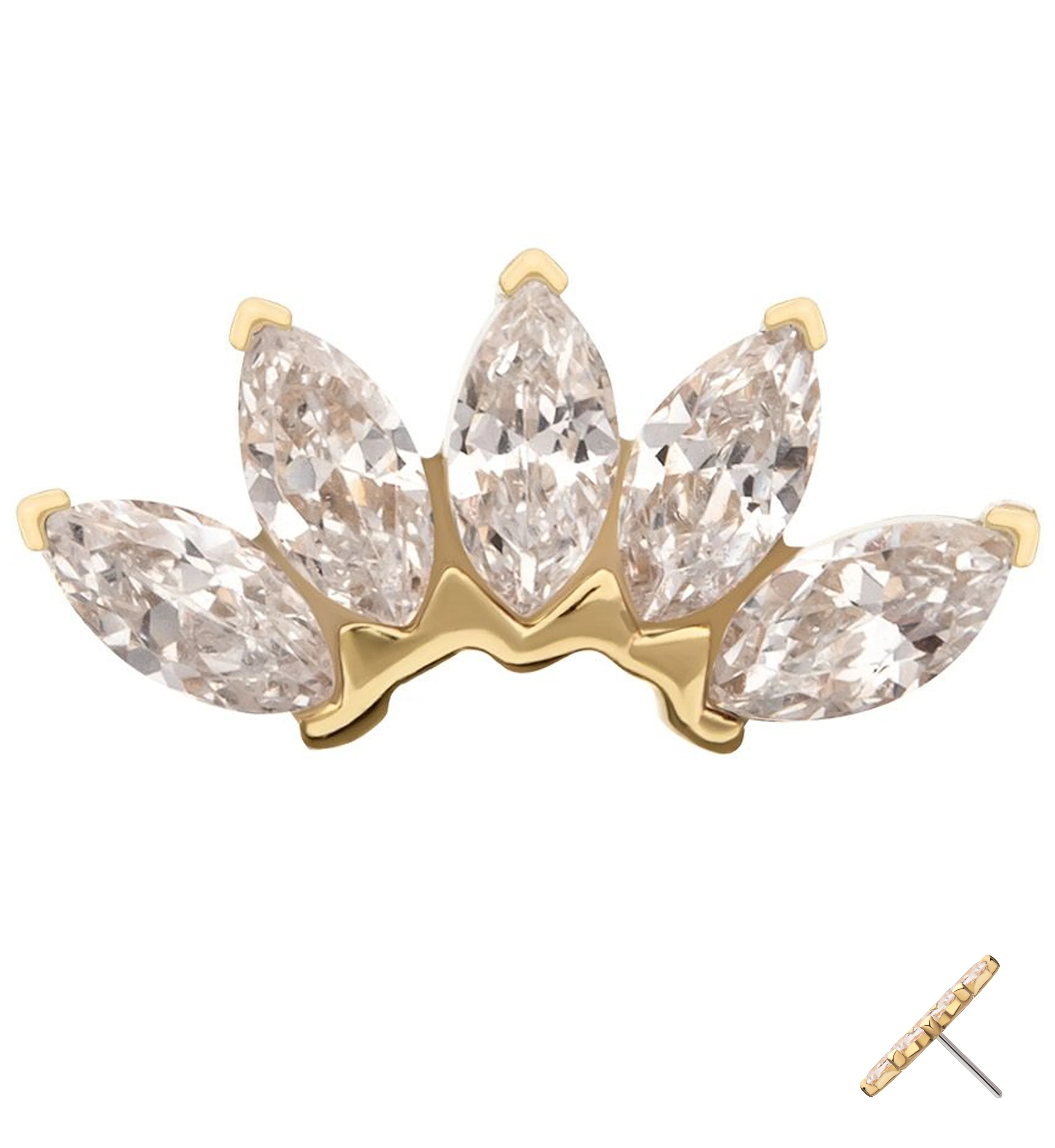 14kt Gold Half Crown Clear CZ Threadless Top - Mrs Treak