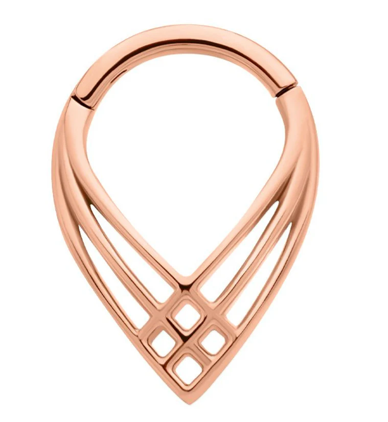 Rose Gold PVD Crosshatch Point Stainless Steel Hinged Segment Ring - Mrs Treak