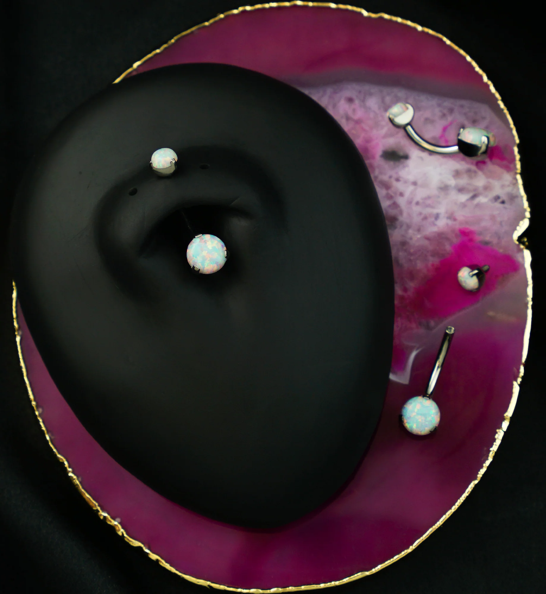 White Opalite Titanium Internally Threaded Belly Button Ring - Mrs Treak