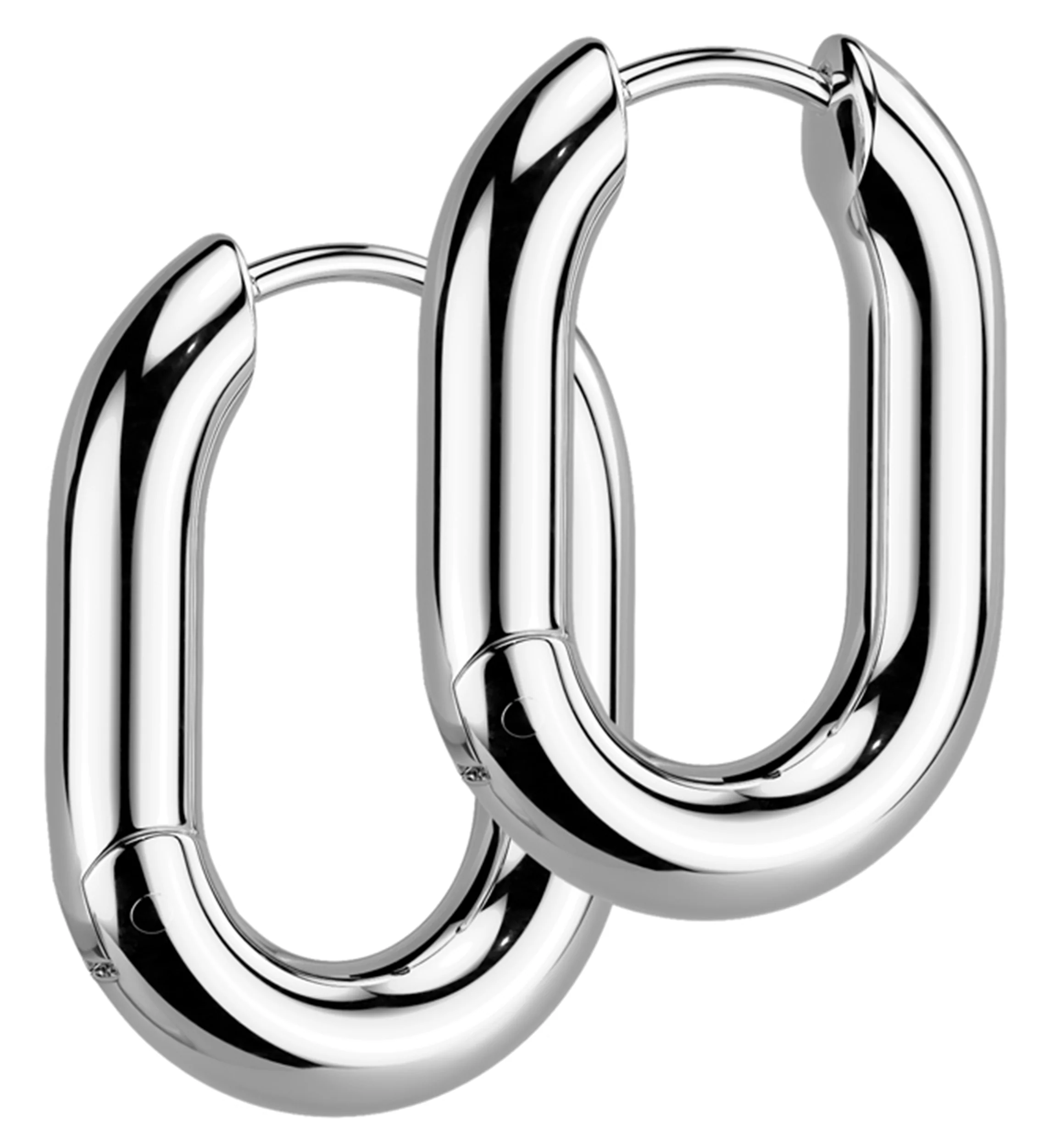 Ovate Stainless Steel Hinged Hoop Huggie Earrings - Mrs Treak