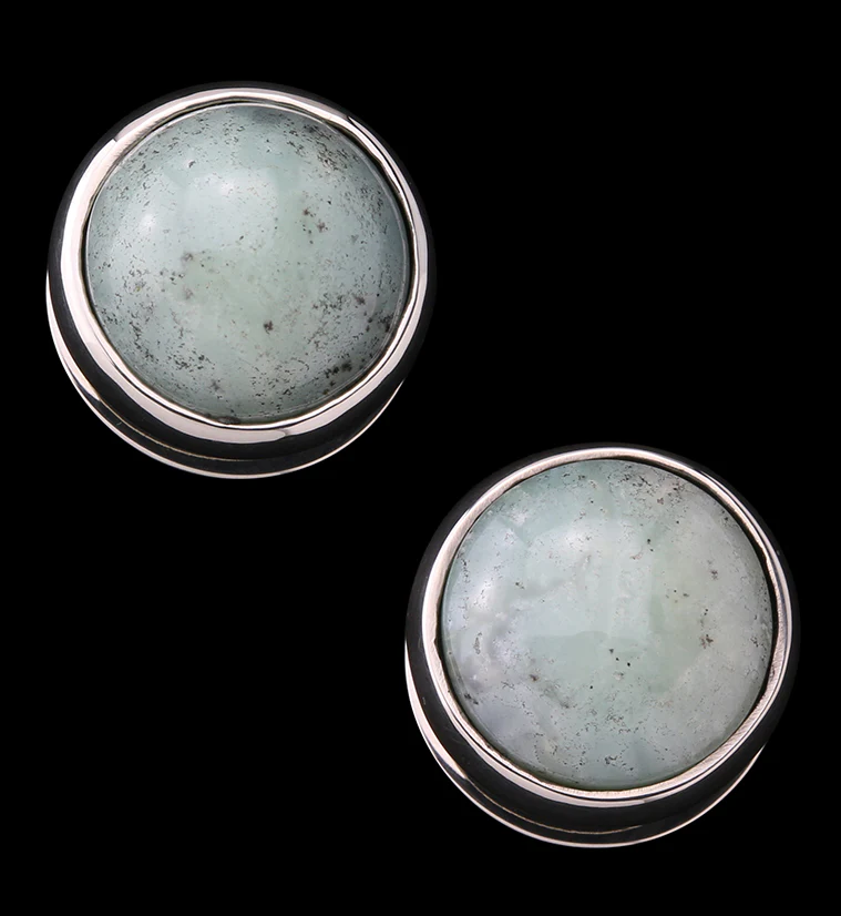 Chrysoprase Stone Disk White Brass Ear Weights - Mrs Treak