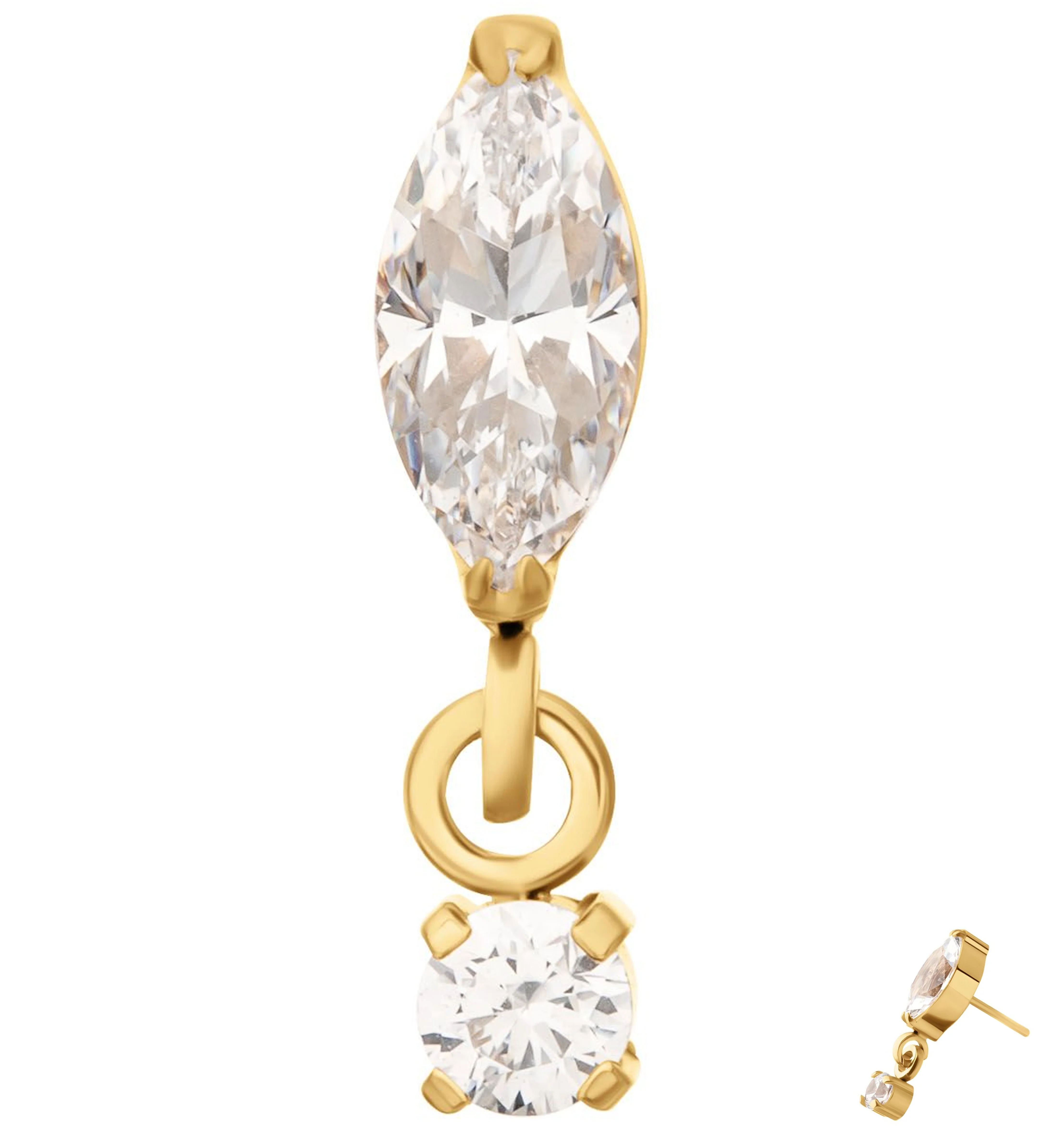 24kt Gold PVD Marquise Clear CZ Dangle Titanium Threadless Top - Mrs Treak