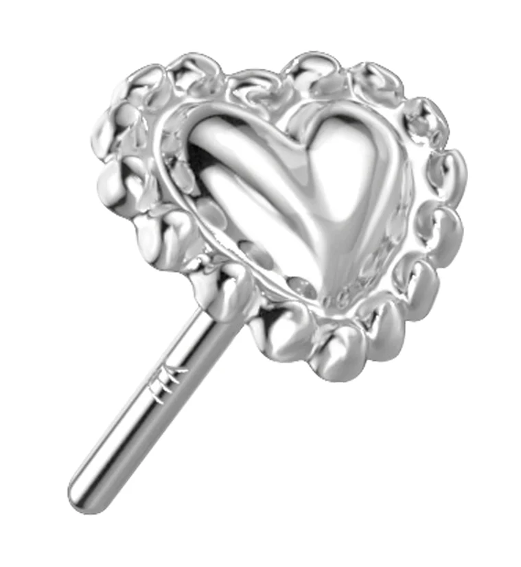 14kt White Gold Banded Heart Threadless Top - Mrs Treak