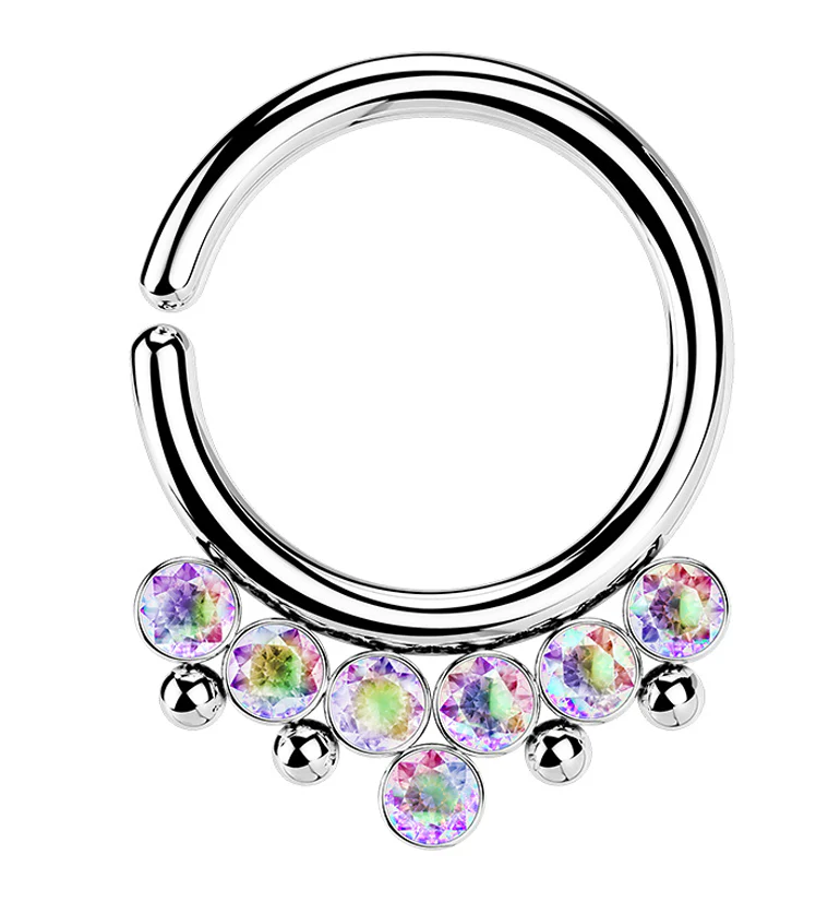 Rainbow Aurora CZ Rally Annealed Seamless Hoop Ring - Mrs Treak