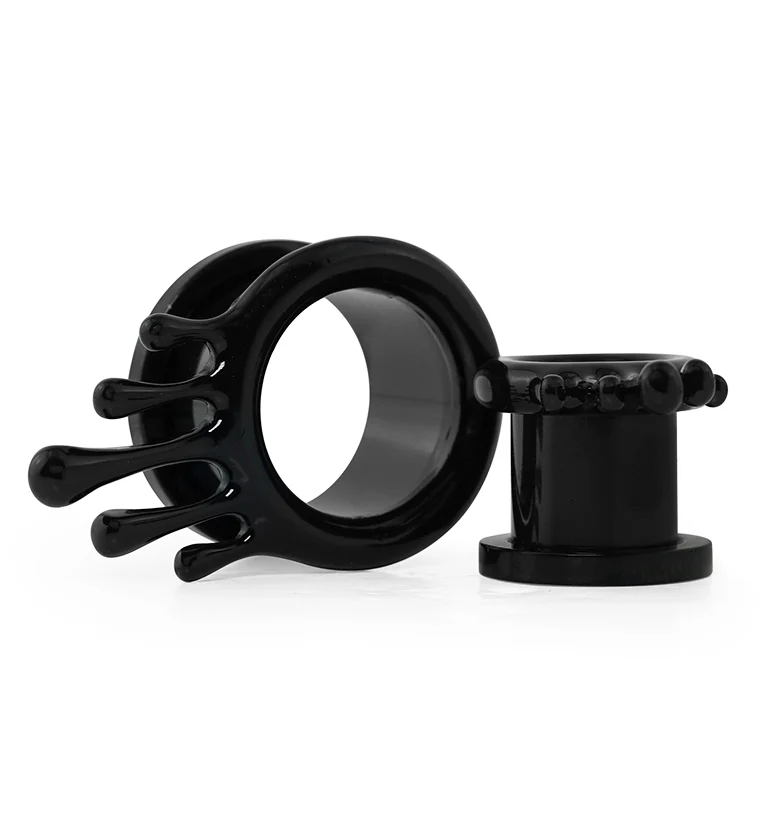Black PVD Dripping Stainless Steel Screw Back Tunnel Plugs - Mrs Treak