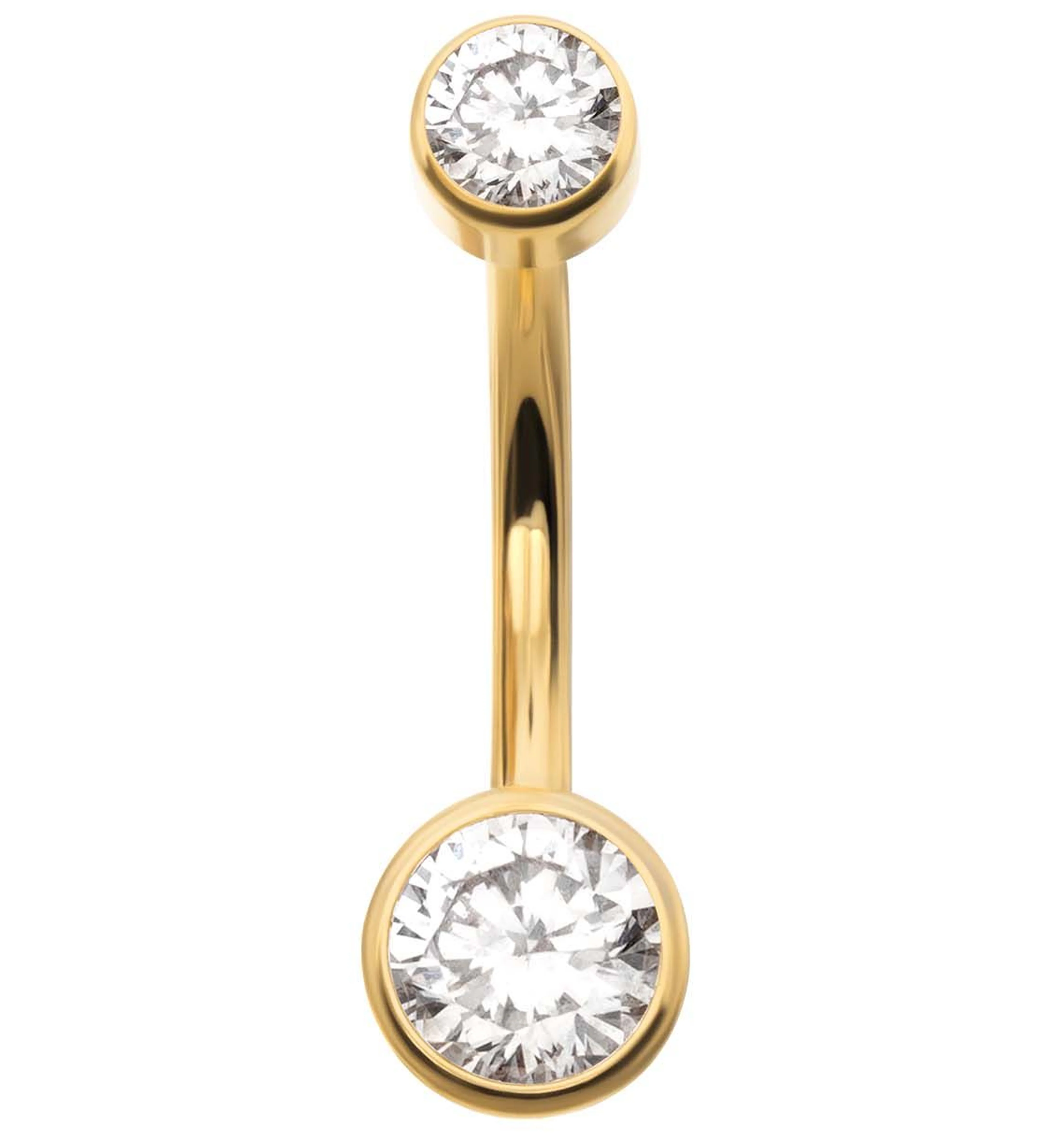 24kt Gold PVD Double Flat CZ Titanium Belly Button Ring - Mrs Treak
