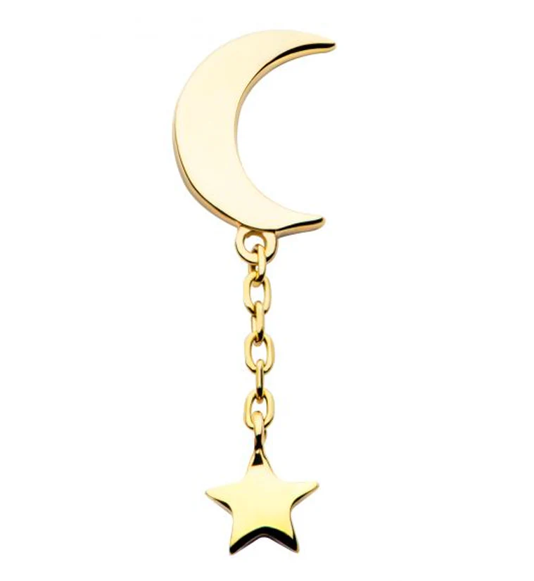 14kt Gold Crescent Moon Dangle Star Threadless Top - Mrs Treak