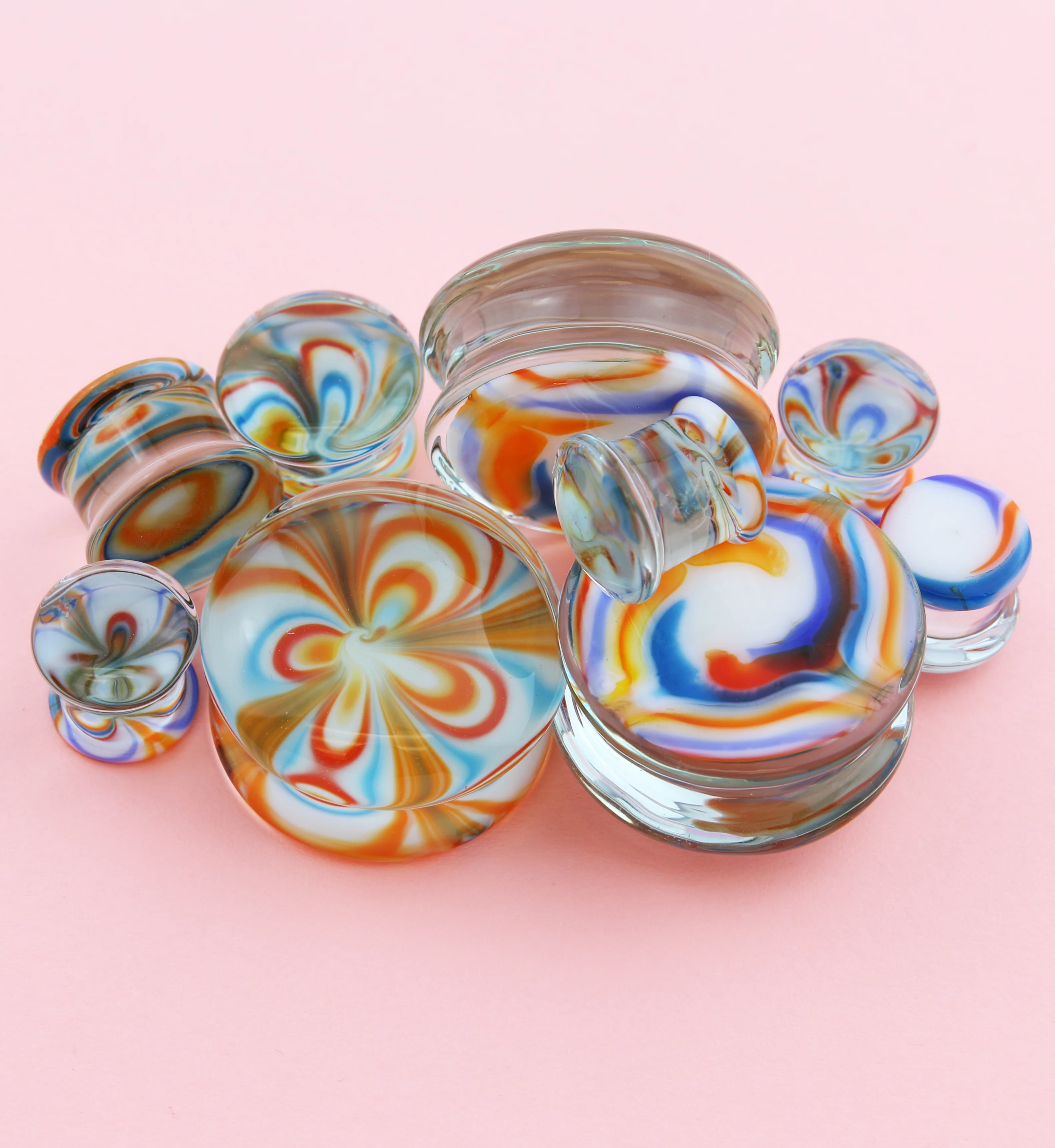 Multi Chroma Swirl Glass Double Flare Plugs - Mrs Treak