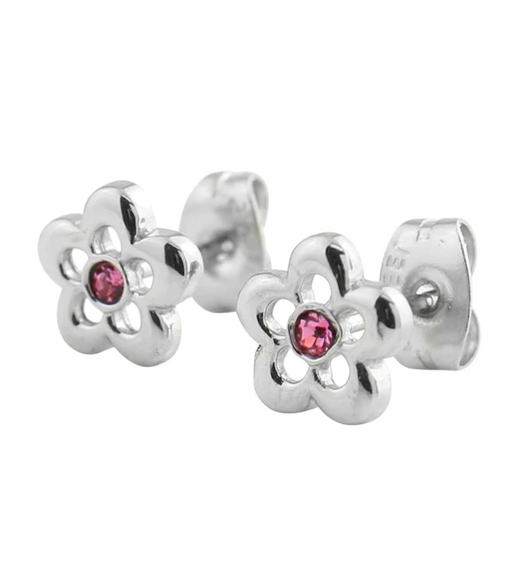 Flower Trace Pink CZ Stainless Steel Stud Earrings - Mrs Treak