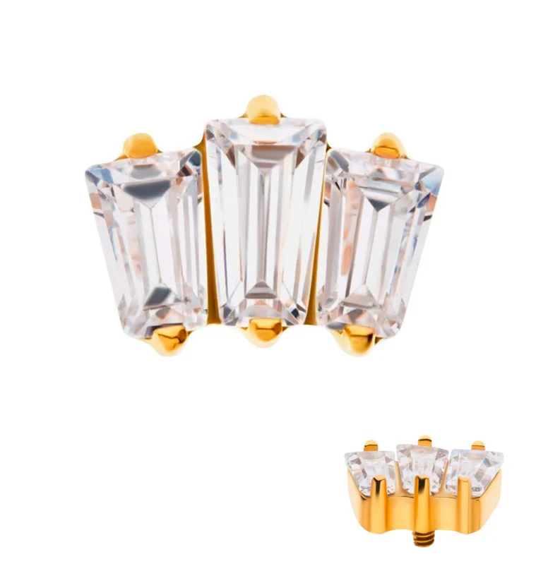 24kt Gold PVD Trinal CZ Internally Threaded Titanium Top - Mrs Treak