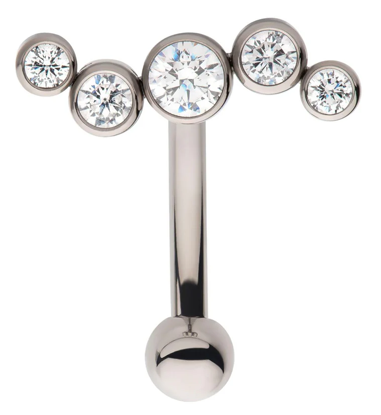Wavy CZ Internally Threaded Titanium Curved Barbell - Mrs Treak