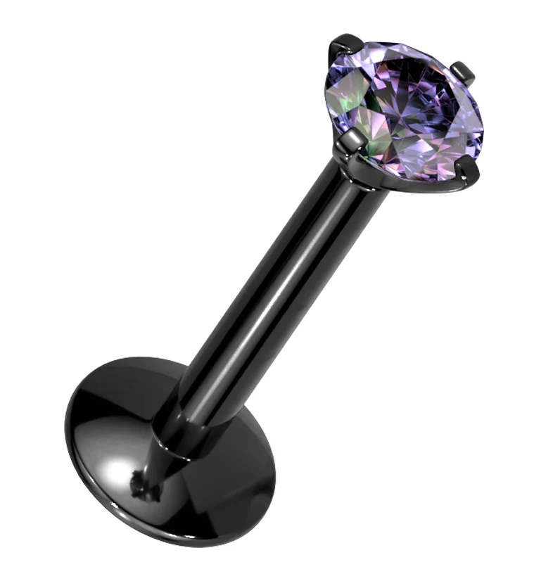 Black PVD Black Aurora CZ Prong Labret Stud (Convex Disk) - Mrs Treak