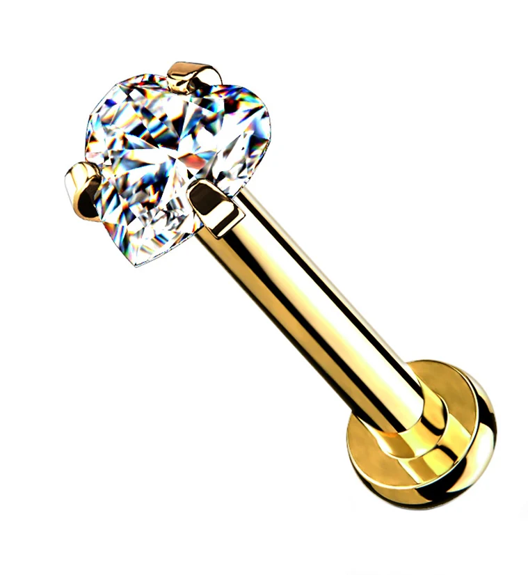 Gold PVD Heart CZ Labret Post - Mrs Treak