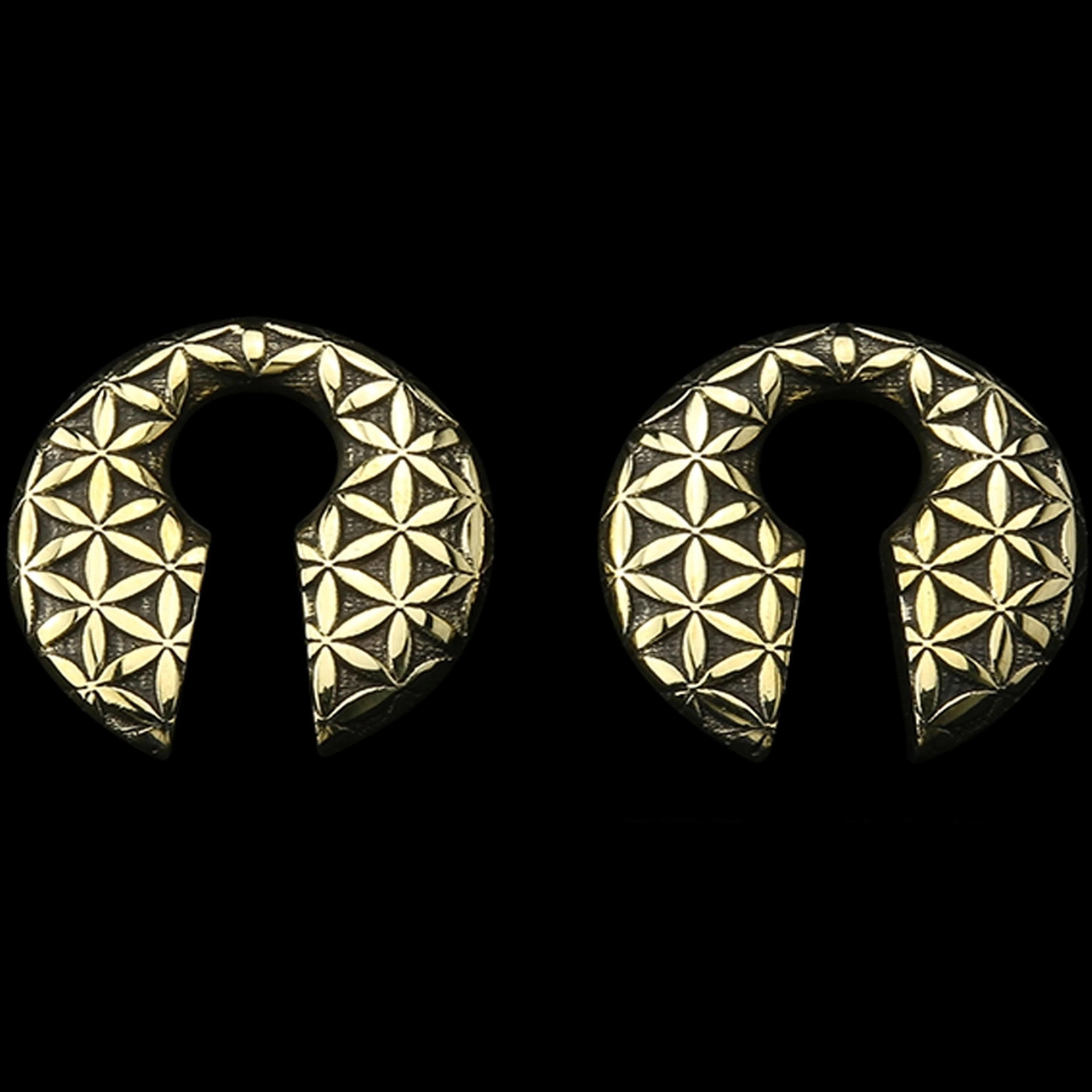 Flower of Life Keyhole Brass Ear Weights - Mrs Treak
