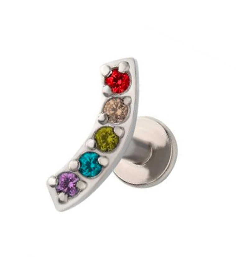 Rainbow Arc Top Prong Set CZ Labret Post - Mrs Treak