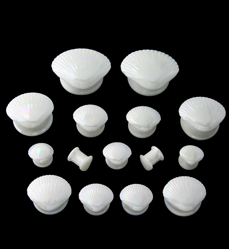 Iridescent Seashell Glass Double Flare Plugs - Mrs Treak