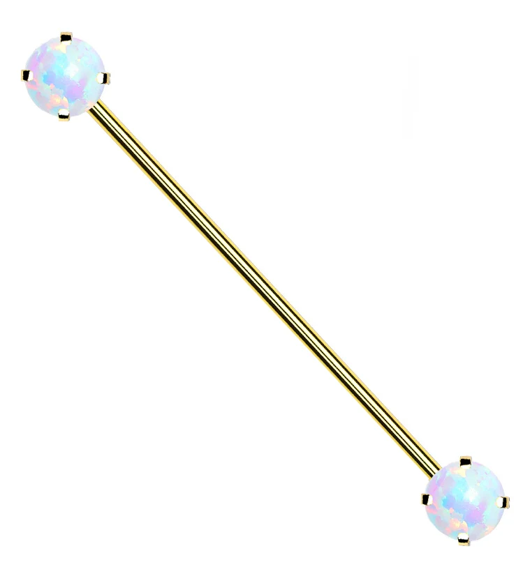 Gold PVD Stainless Steel Opalite Threadless Industrial Barbell - Mrs Treak