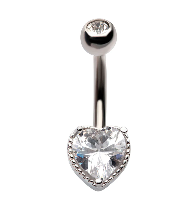 Twisted Heart Clear CZ Stainless Steel Belly Button Ring - Mrs Treak