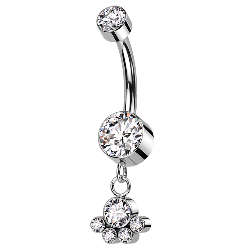 Clear CZ Dangle Charm Internally Threaded Titanium Belly Button Ring - Mrs Treak