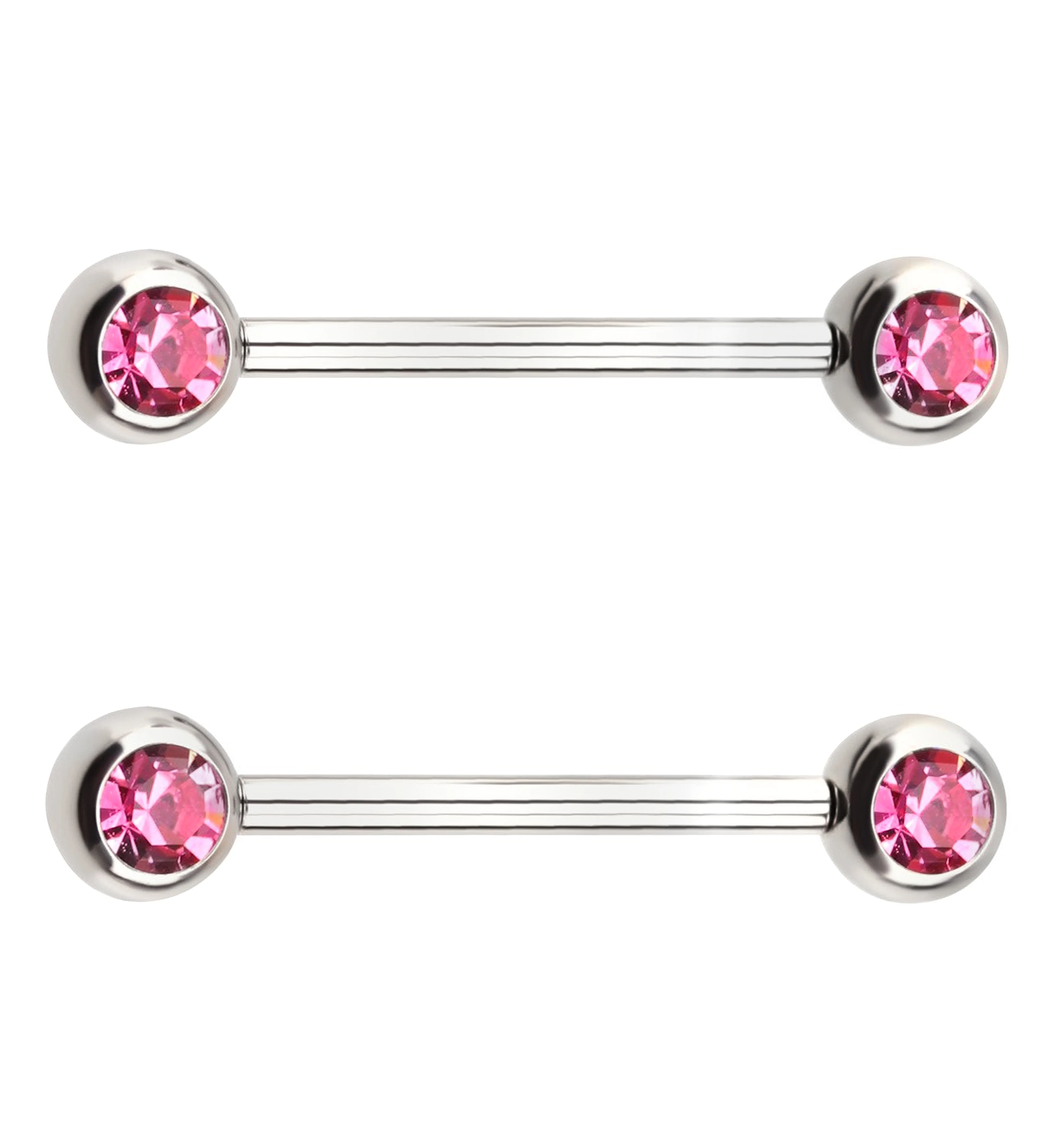 Pink CZ Stainless Steel Threadless Nipple Barbells - Mrs Treak