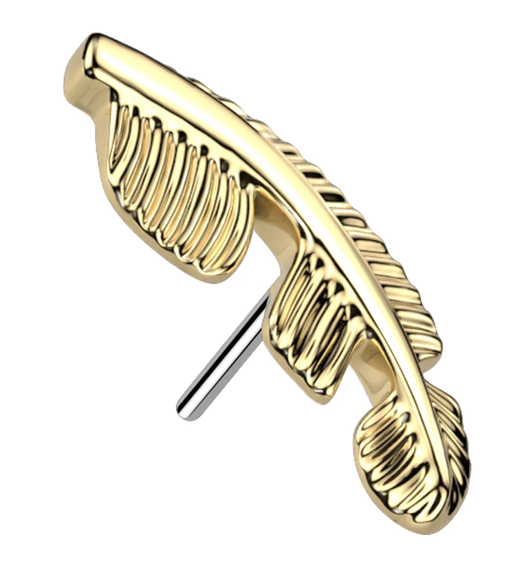 Gold PVD Feather Threadless Titanium Top - Mrs Treak