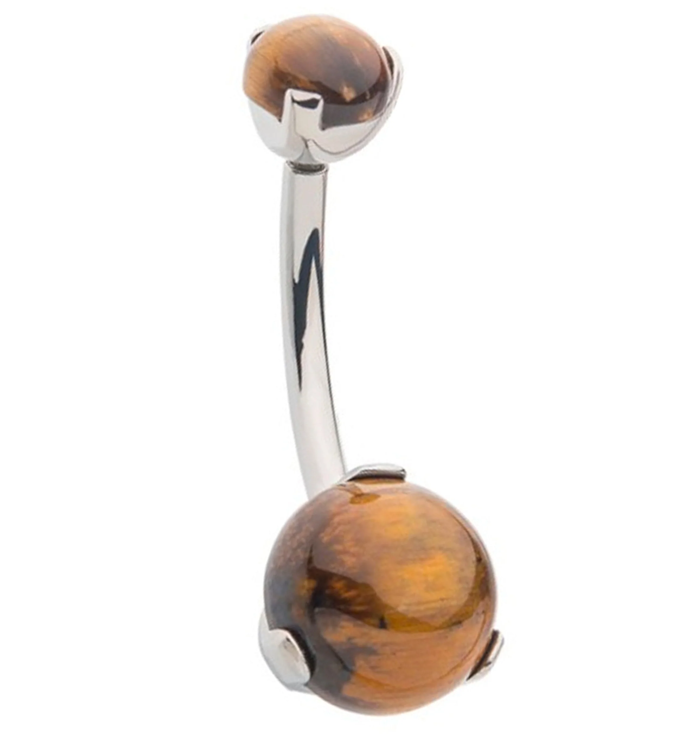 Double Tiger's Eye Stone Cabochon Titanium Belly Button Ring - Mrs Treak