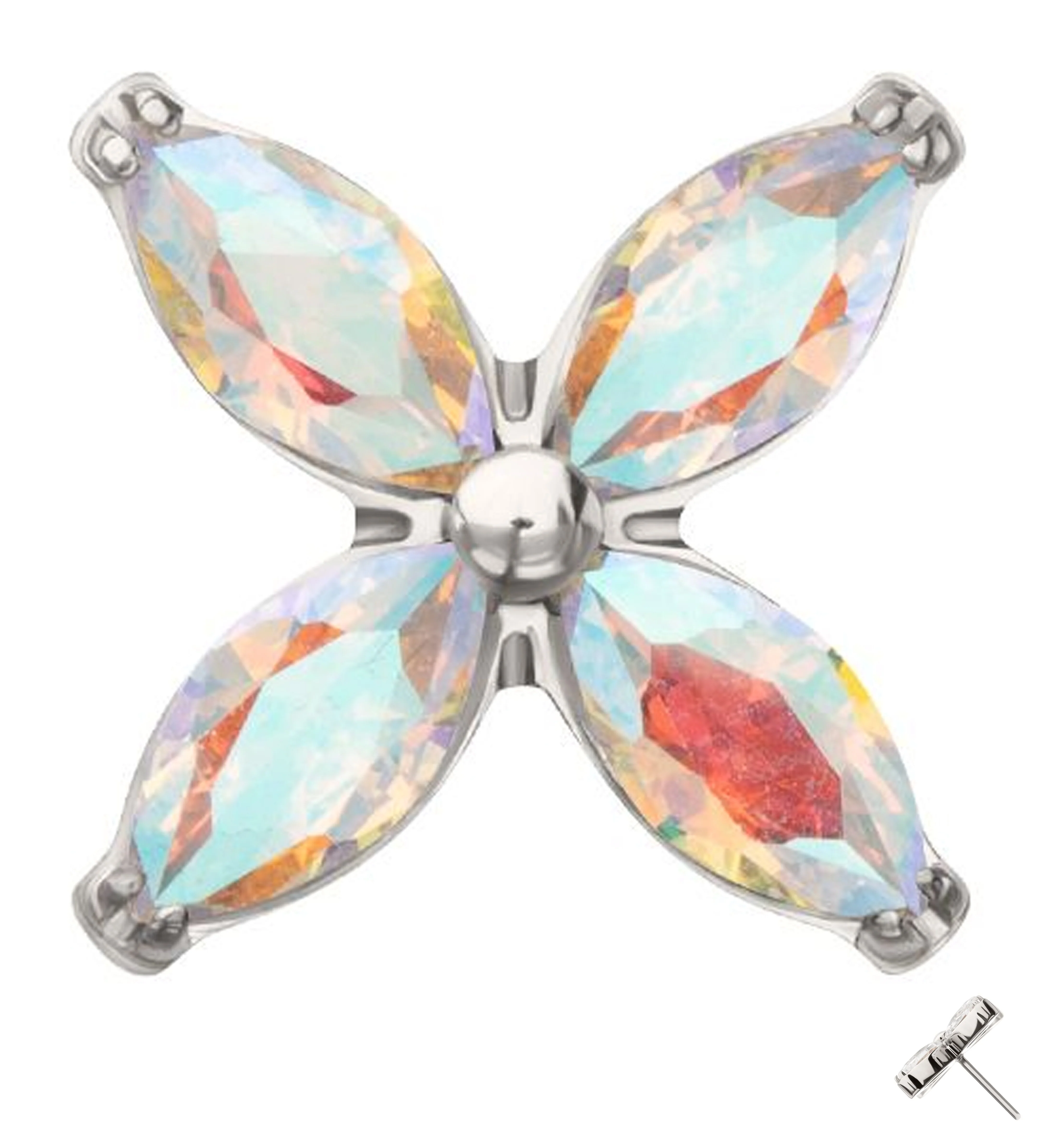 Tetrad Marquise Rainbow Aurora CZ Threadless Titanium Top - Mrs Treak