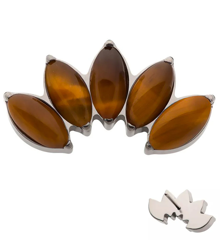 Half Crown Tiger Eye Stone Threadless Titanium Top - Mrs Treak