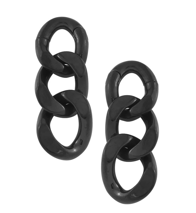 Black PVD Triple Chain Link Hinged Ear Weights - Mrs Treak