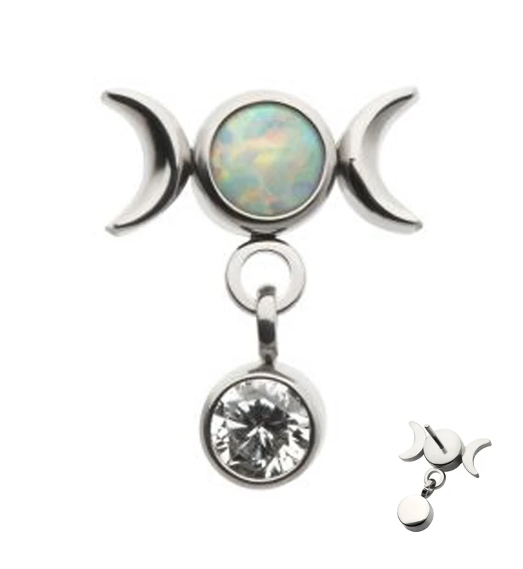 White Opalite Moon Phase Dangle CZ Threadless Top - Mrs Treak