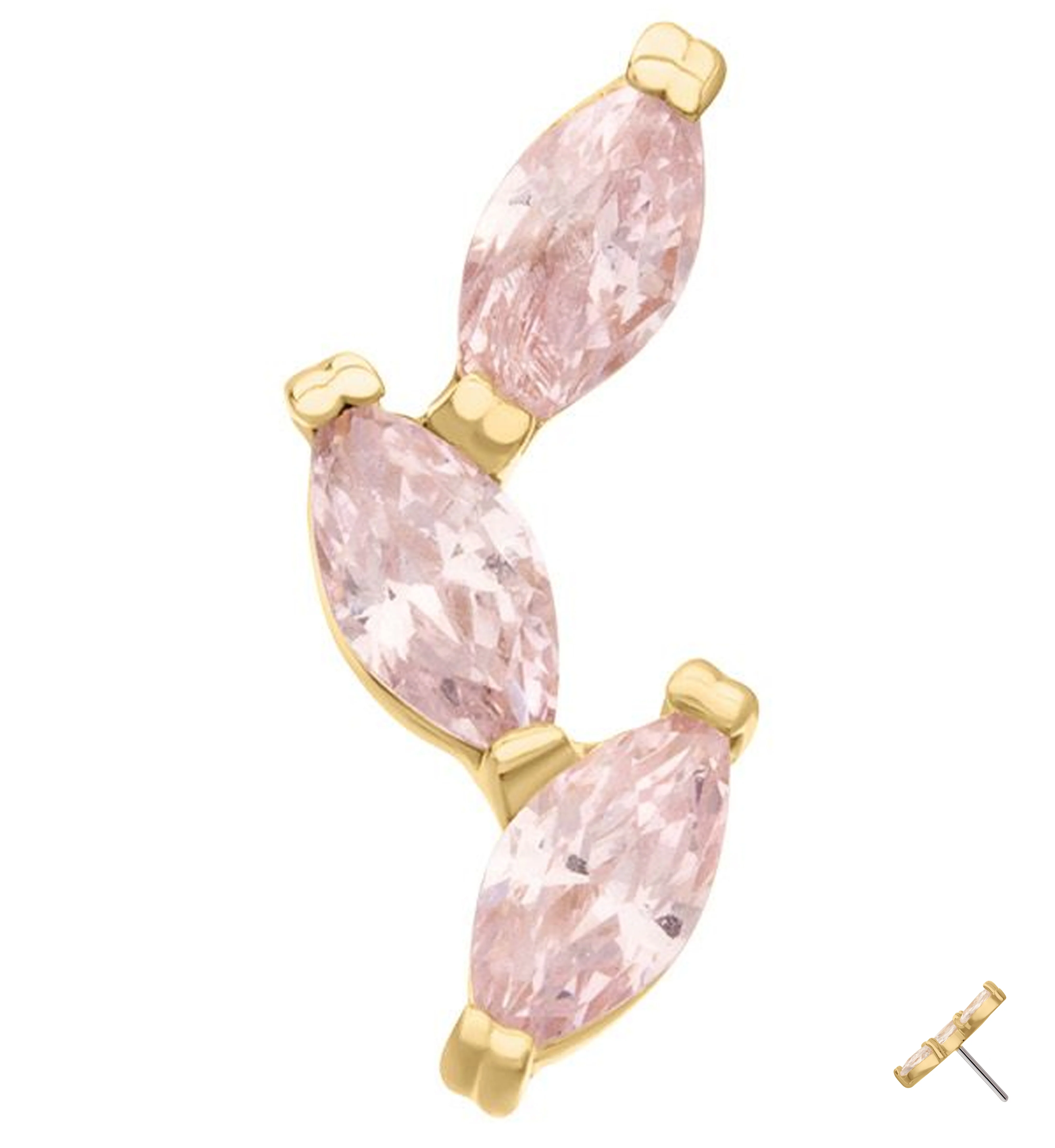 14kt Gold Triple Marquise Vine Light Pink CZ Threadless Top - Mrs Treak