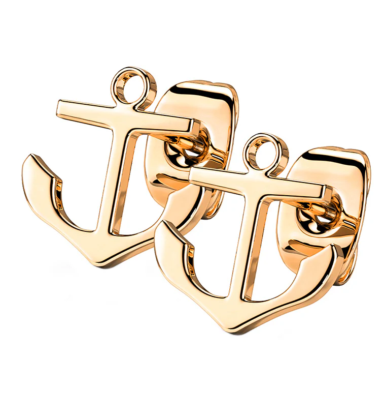 Rose Gold PVD Anchor Stainless Steel Earrings - Mrs Treak